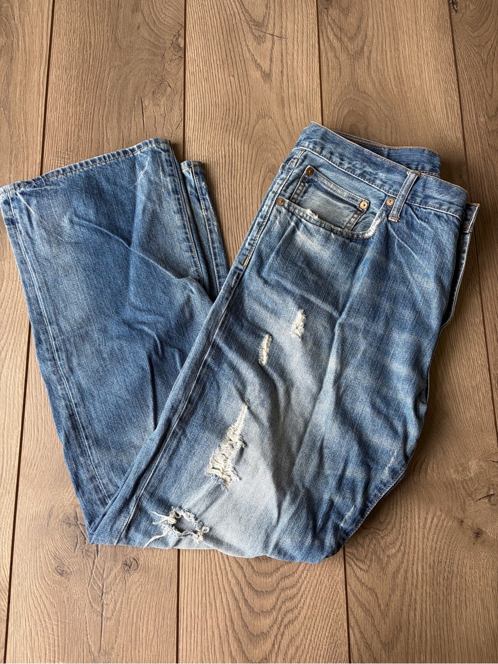 American Eagle Men's Distressed Blue Denim Boot Cut Jeans 36x32